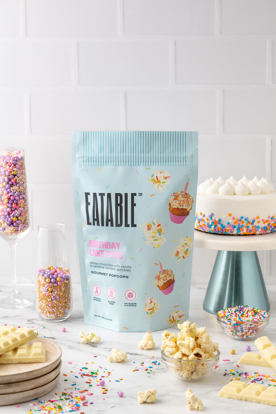 Birthday Cake Pops - White Chocolate Kettle Corn - EATABLE Popcorn
