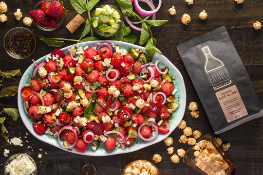 The Most Refreshing Summer Salad: Watermelon and Feta Salad Topped with Rosé Popcorn