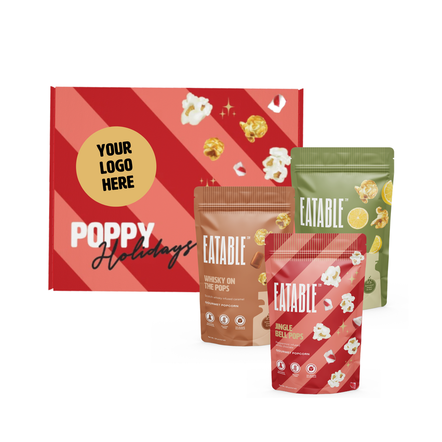 Custom - Poppy Holidays Gift Box - Caramel & Chocolate Popcorn Trio Set