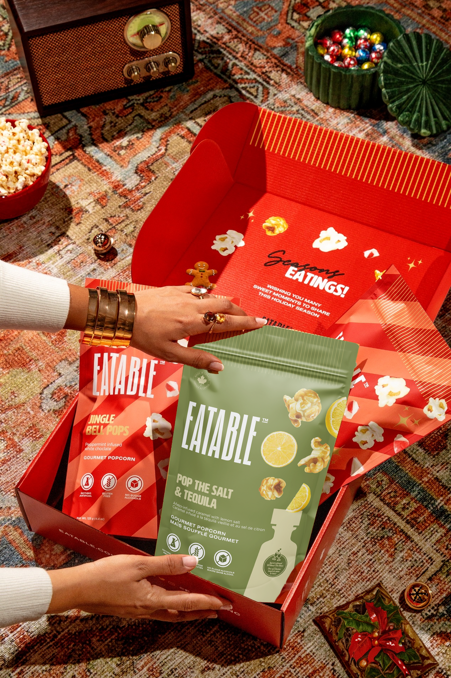 Custom - Poppy Holidays Gift Box - Caramel & Chocolate Popcorn Trio Set
