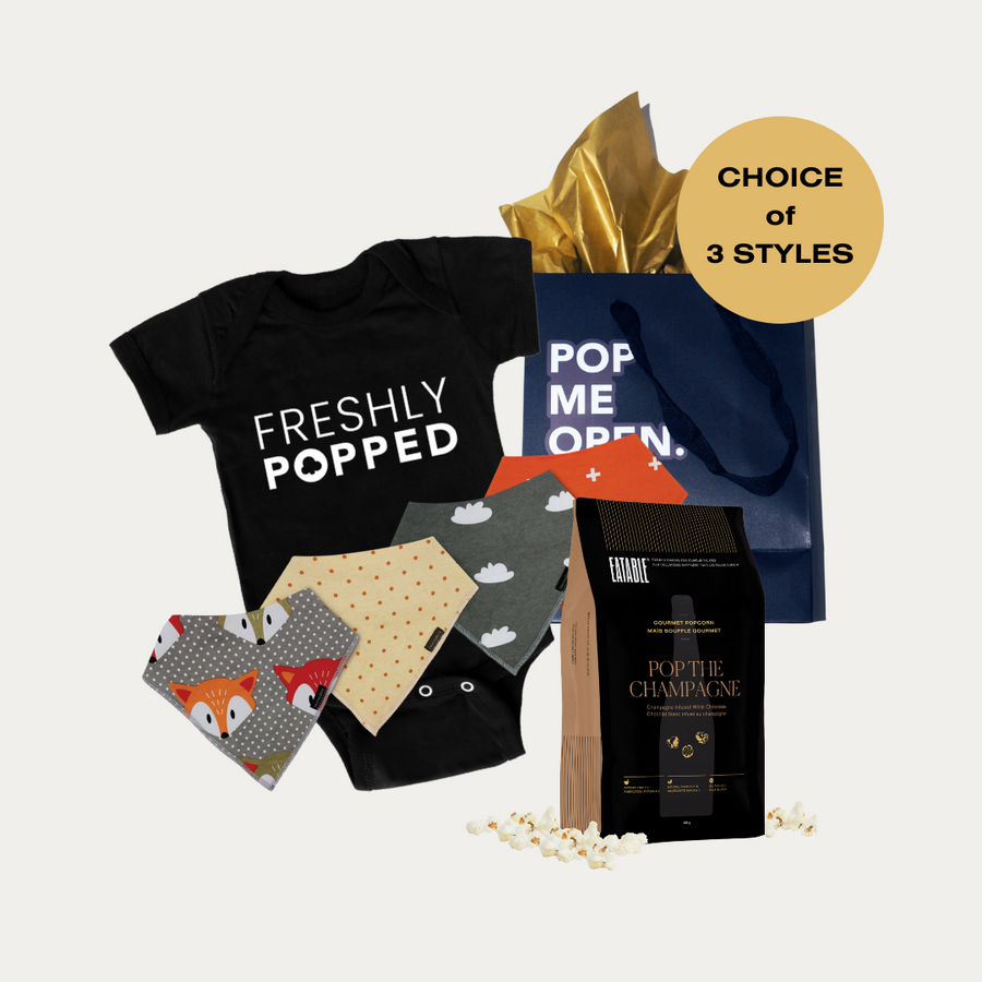 Freshly Popped - Baby Onesie + Bib Gift Set - EATABLE Popcorn